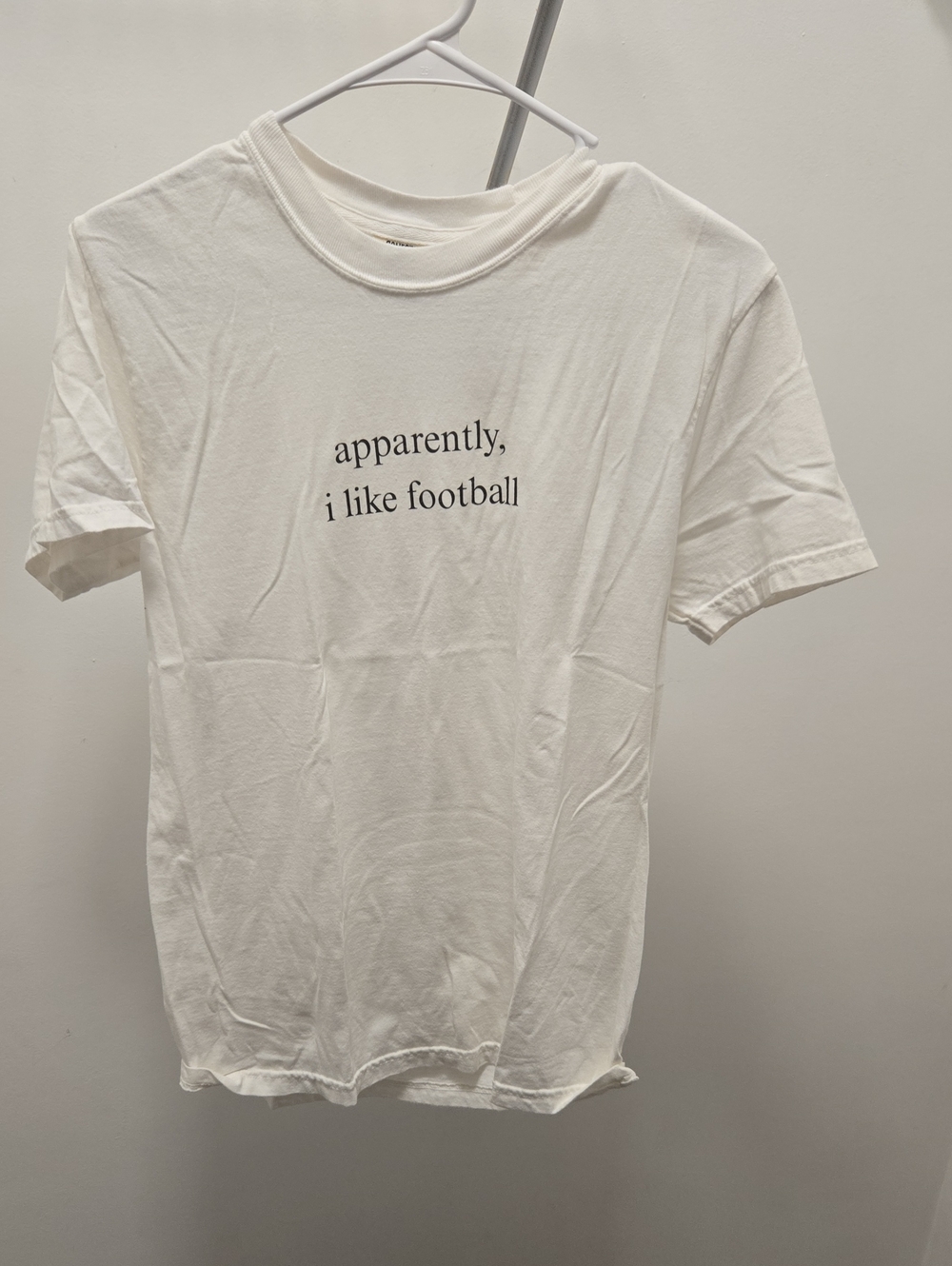 Comfort Colors White Graphic Tee with 'apparently, i like football' Text